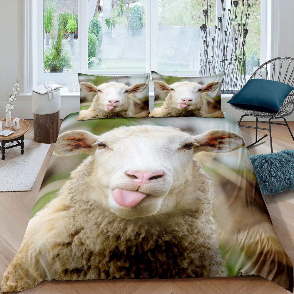 Funny Sheep King Queen Bedding Set Kids Farm Animal Duvet Cover White Little Lamb Comforter Cover 2/3pcs Polyester Quilt Cover