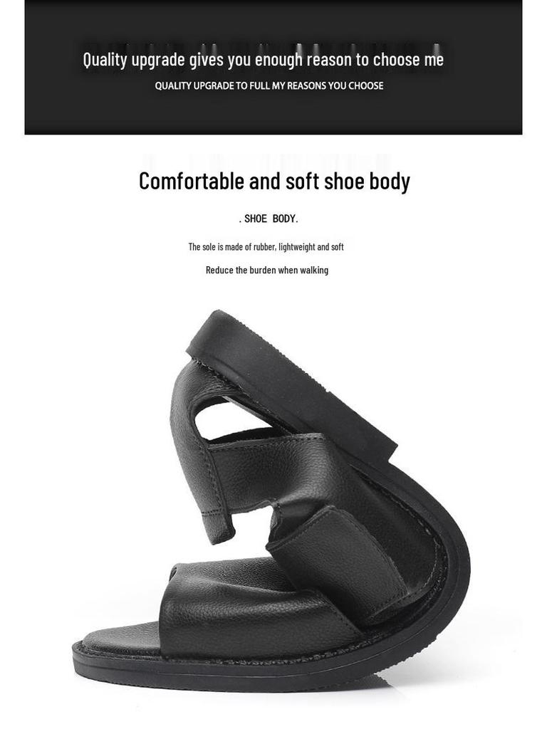 Men's 2024 Open-Toe Roman Sandals: Trendy, Breathable Cowhide Beach Shoes