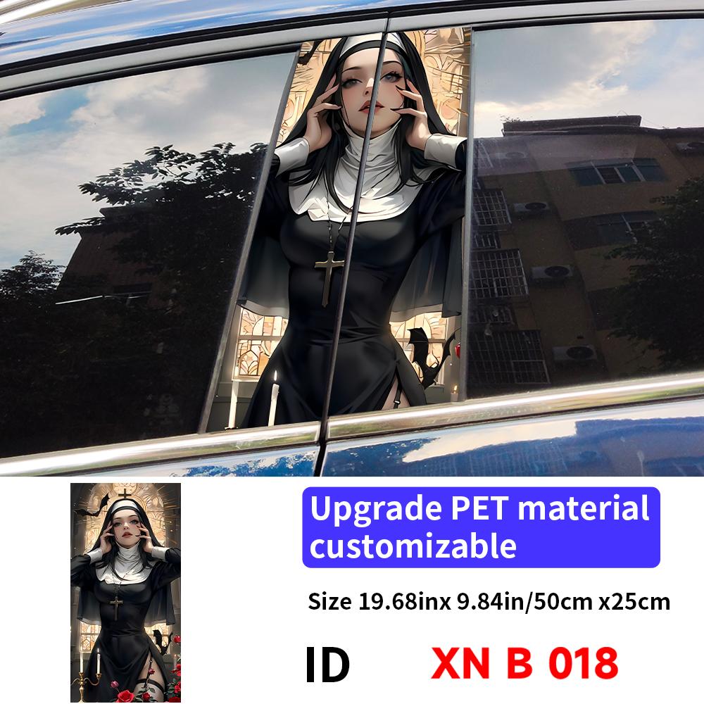 Gothic Nun Sister Car Halloween Sticker Auto B-pillar Car Center Column Decor Cover Scratches Waterproof Vinyl Decal Accessories