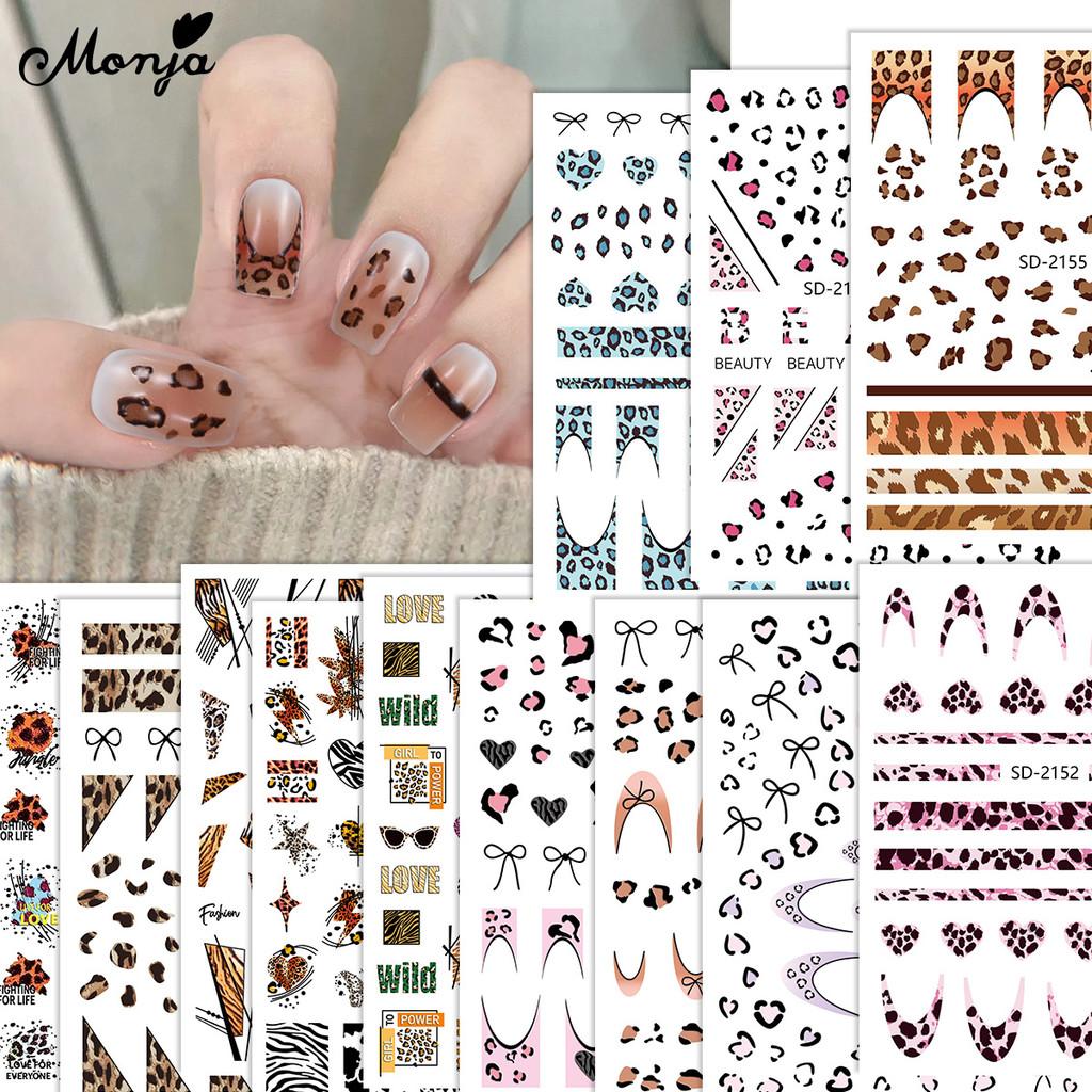 

Monja 5D Рельефные наклейки для ногтей Осень-зима Сексуальный леопардовый принт Наклейки для ногтей Самоклеящиеся слайдеры для ногтей Украшения для маникюра