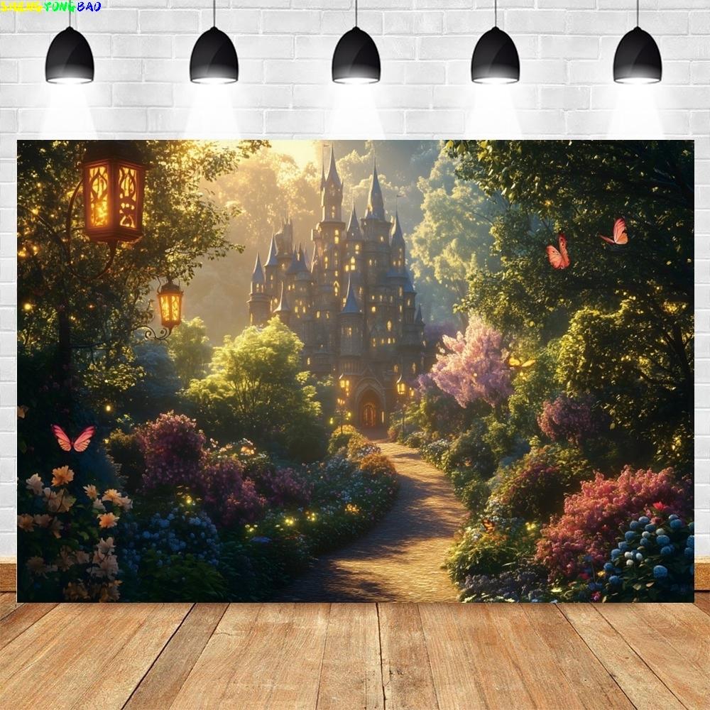 Fantasy Fairy Tale Castle Photography Background Spring Forest Flower Photocall Backdrop Kids Art Portrait Photobooth Props