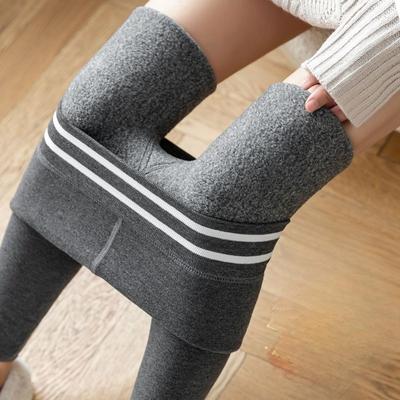 Winter Fleece Lined Thick Leggings Women Outdoor Wear High Waist Gray Yoga Pants Leg Slimming Tight All In One Warm Cotton Pants