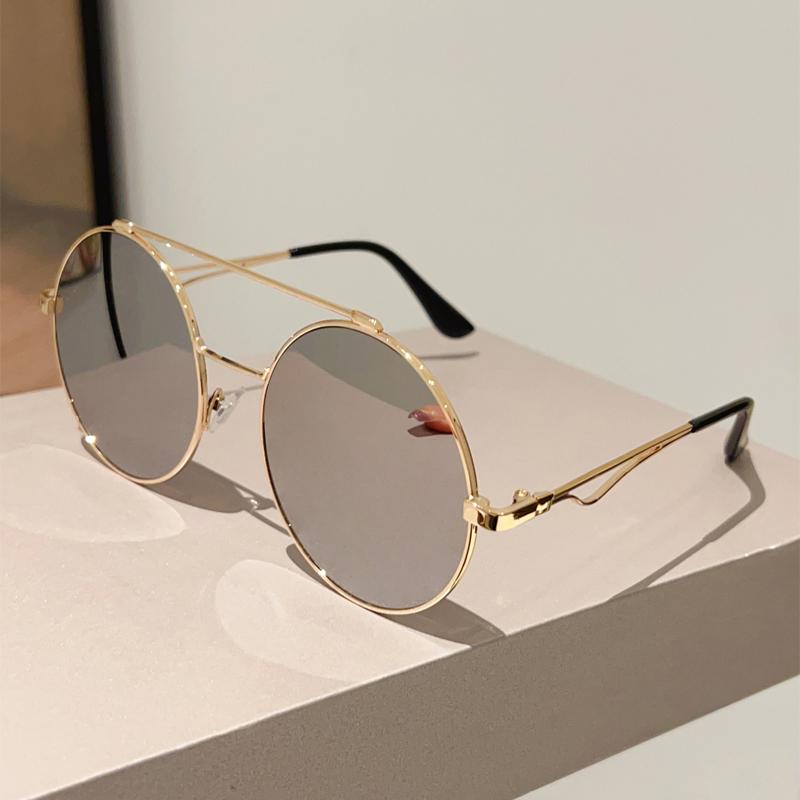 Vintage Round Sunglasses Men New in Fashion Double Bridge Mirror Shades Women Trendy Retro Brand Design Sun Glasses