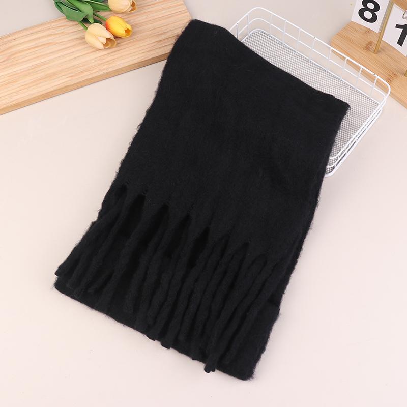 Soft Winter Scarf Solid Color Warm Long Tassel Scarves Mohair Thickened Wrap Shawls For Women Girls