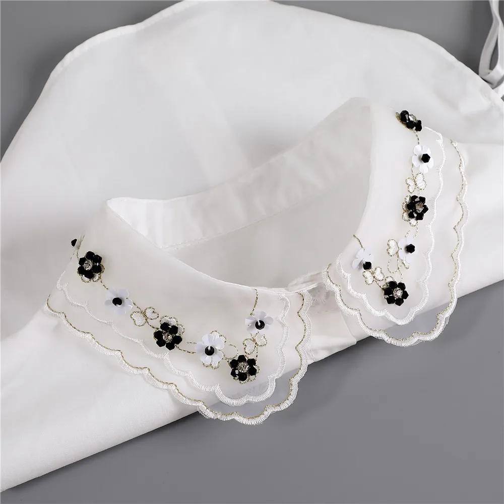 

Корейская женская рубашка с ложными воротниками, осенняя, со стразами, белая, хлопковая, декоративный фальшивый воротник, женская полурубашка, съемные воротники