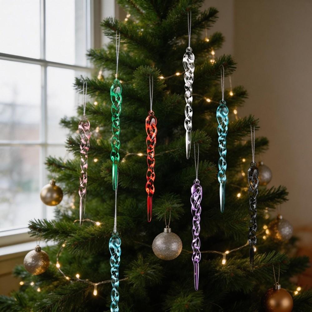 12Pcs Acrylic Xmas Icicle Pendants Shatterproof Ice Strip Hanging Ornaments Winter Holiday