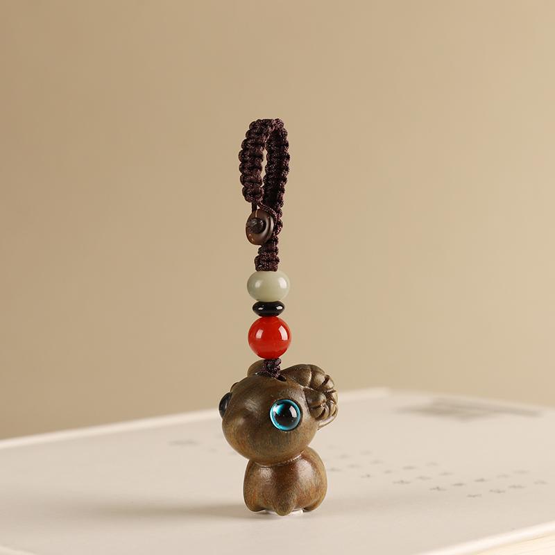Green Sandalwood Zodiac Sheep Keychain & Phone Charm