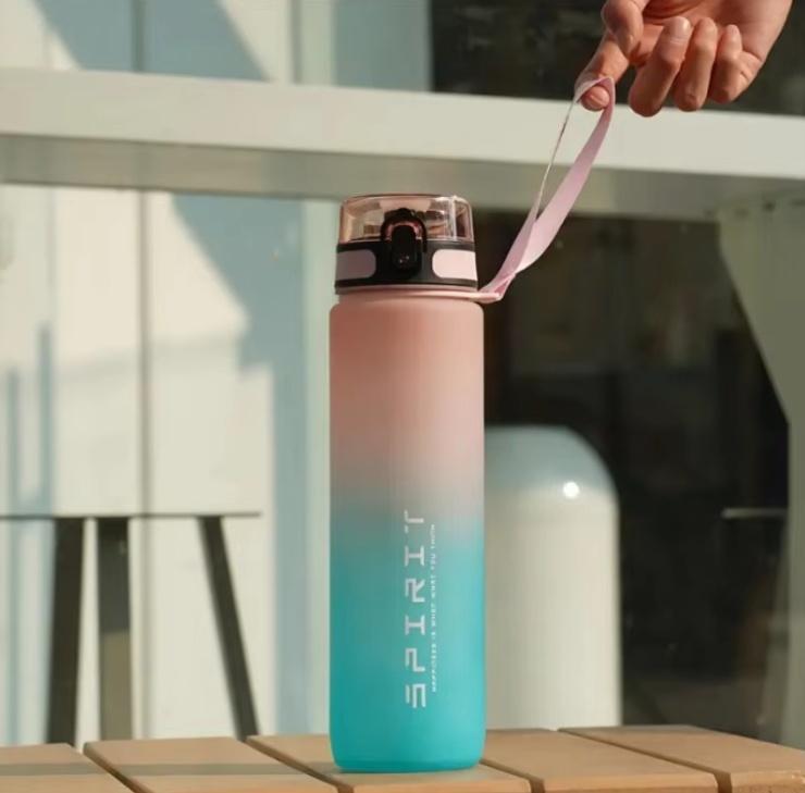 Sports Water Bottle Leak Proof Colorful Plastic Cup with Filter and Portable Rope for Outdoor Travel Gym Fitness