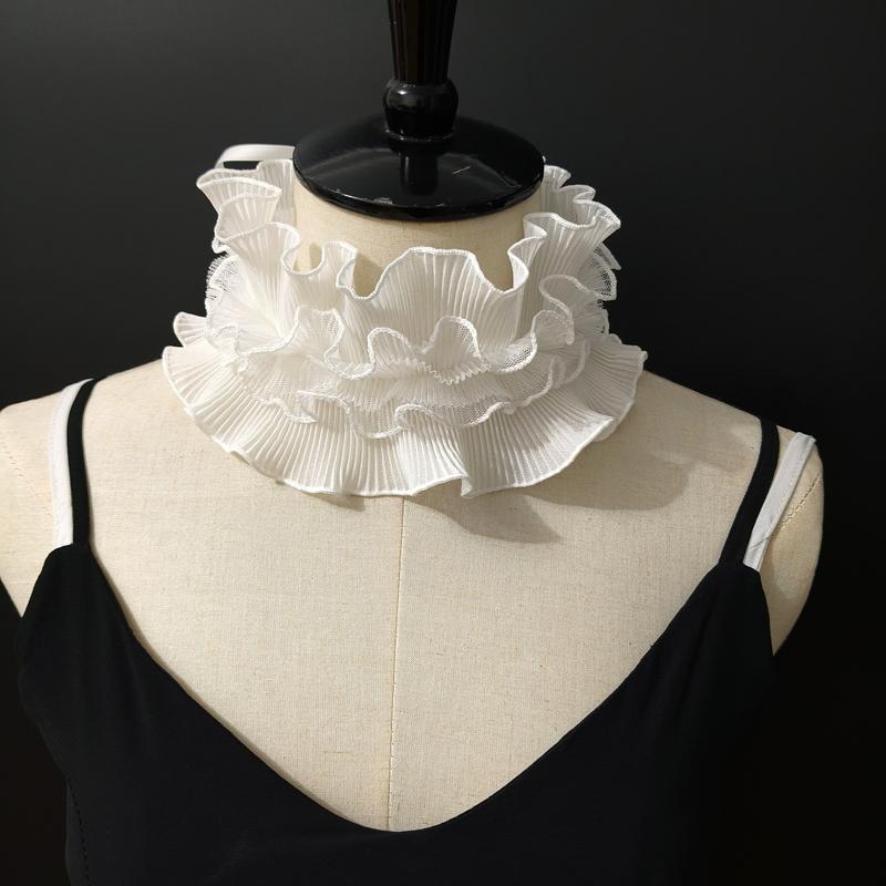 White Multi-layered Pleated Ruffle Fake Collar Sweater Decorative Fake Stand Collar Detachable High Collar Costume Neck Collar