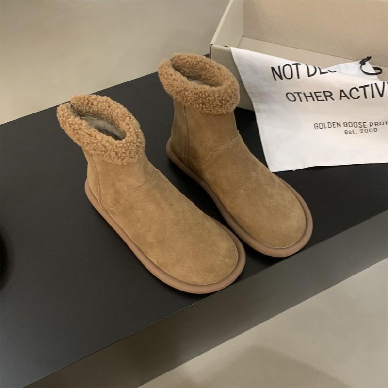 Snow boots women's winter new retro velvet cotton shoes flat-soled fluffy short boots