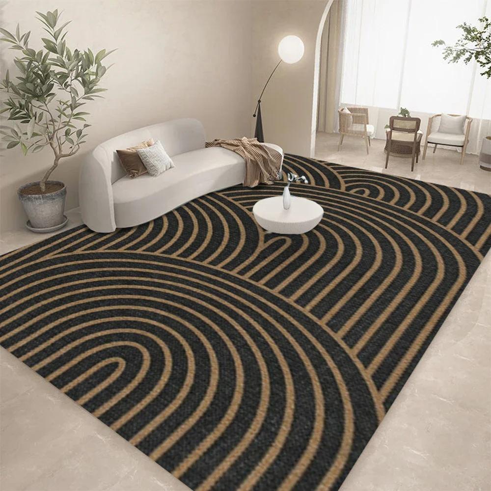 Chic Black Brown Artistic Pattern Area Rug Soft Non-Slip Carpet for Living Room Bedroom Floor Mat Coffee Table Decor