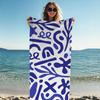 Mediterranean Blue & White Beach Towel, Elegant Design, Luxury Cotton-Poly Blend Large Pool Towel, Classy Gift for Beach Lovers