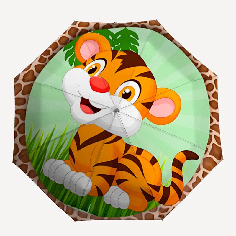 

1pc Tiger Print Auto-Fold Umbrella with One-Touch Open/Close - 8 Reinforced Ribs for Windproof Stability, yy251118178