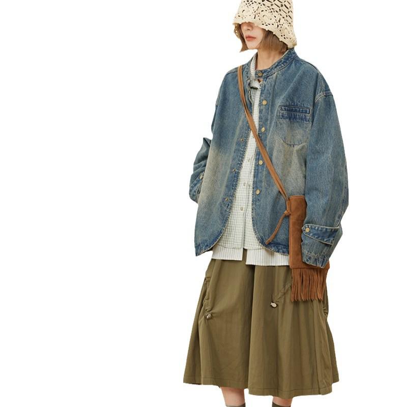 HOTHORE Volcano Horse 2025 Autumn/Winter Women's Retro Washed Denim Jacket