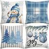 Short Plush Material Pillowcasehome Decor Winter Blue-Themed Snowman & Christmas Decor Pillows Pattern Cushion Cover Suitable Fo