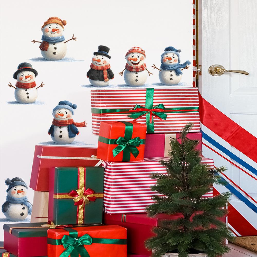 Simulated Christmas Funny Little Snowman Living Room and Bedroom Background Wall Decoration Stickers