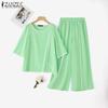ZANZEA Lässiges zweiteiliges Anzug-Set für Damen mit 3/4-Ärmeln, Bluse und Hose