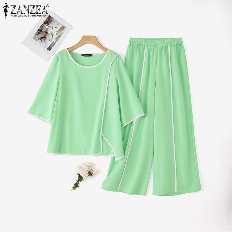 ZANZEA Lässiges zweiteiliges Anzug-Set für Damen mit 3/4-Ärmeln, Bluse und Hose