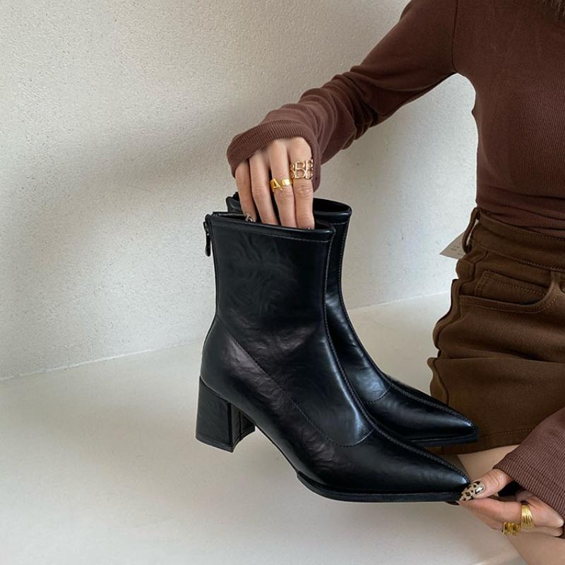 Pointed Toe Thick Heel Women Mordern Ankle Boots Ladies Elegant Party Dress Slim Short Booties Autumn Winter Womem'S Shoes