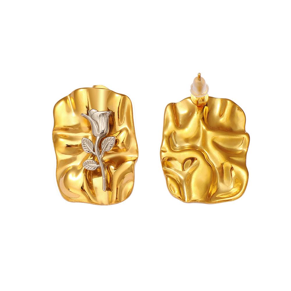 Rose Zircon Geometric Hammered Texture Earrings