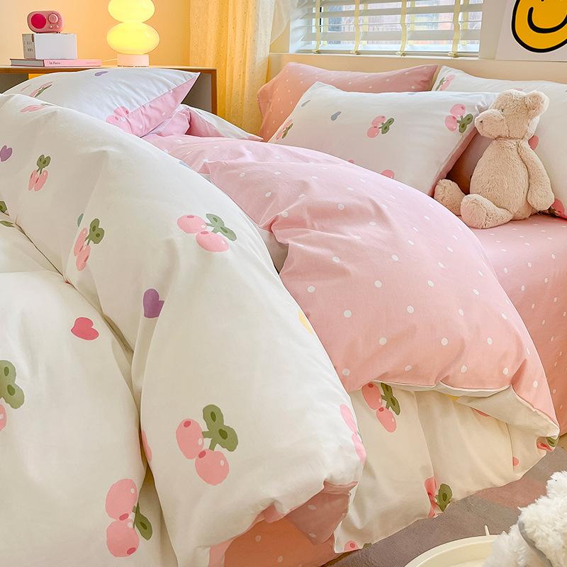Pure Cotton Printed Four-piece Set, Pure Cotton Bed Sheet, Quilt Cover, Small Fresh Three-piece Set, Bed Home Thickened Quilt Cover