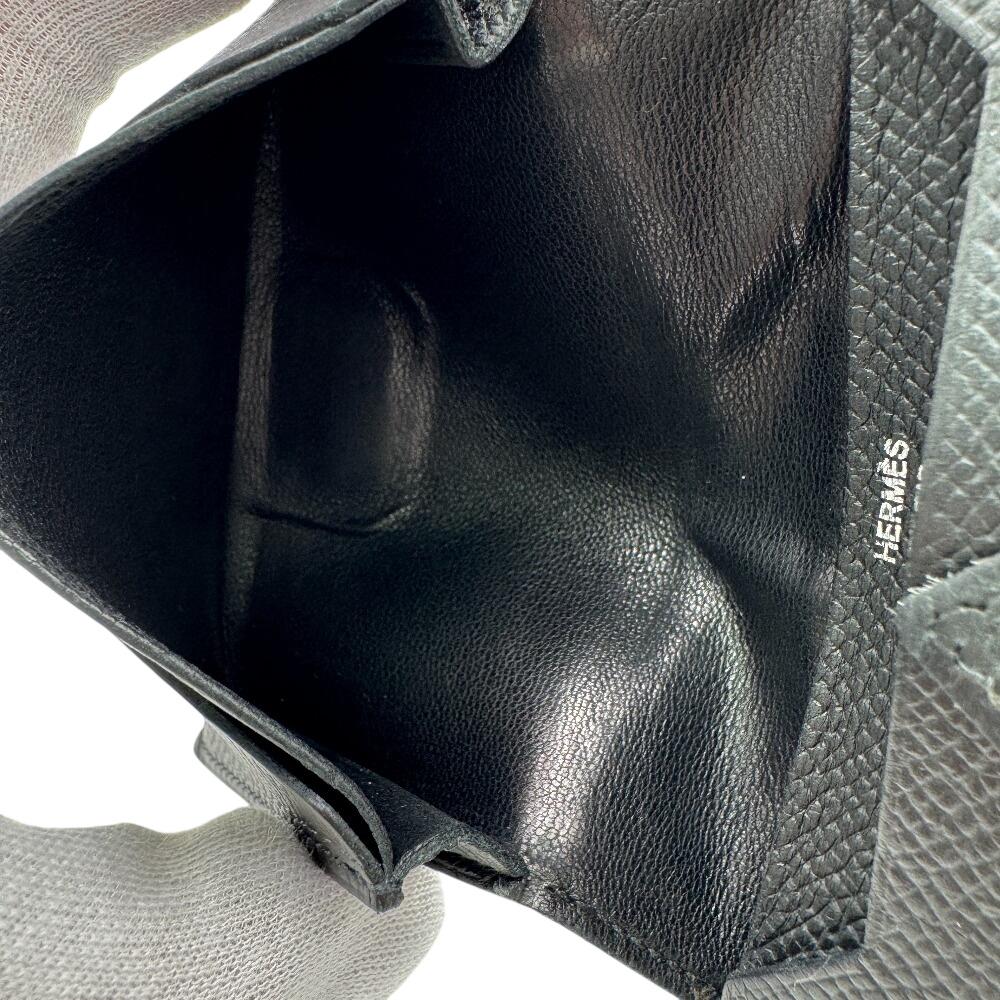 HERMES Bean leather Card Case black leather unisex Used
