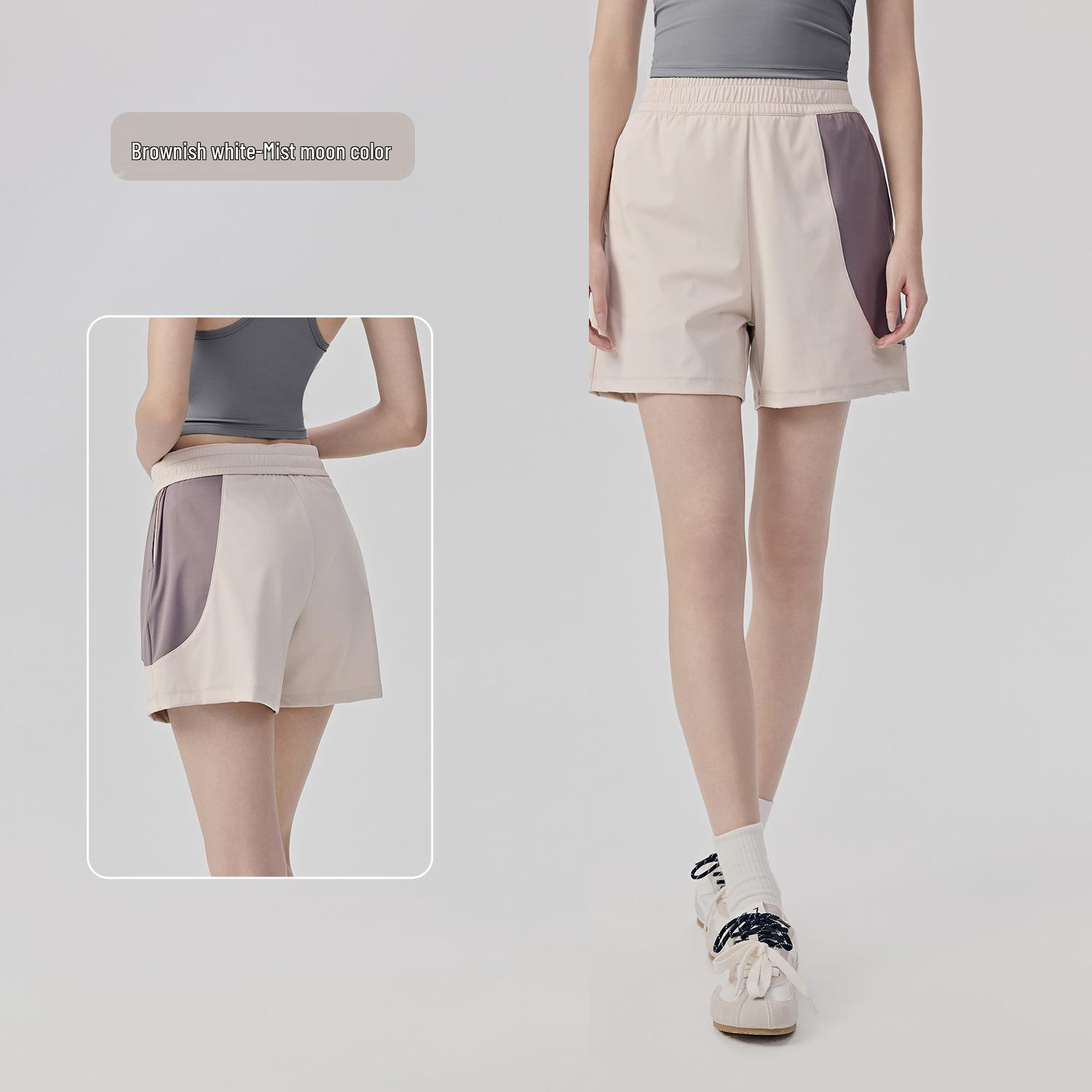 

Women s High-Waisted Sports Shorts with Drawstring, Double Side Pockets & Patchwork Color Block - Yoga Capri Fitness Shorts Small