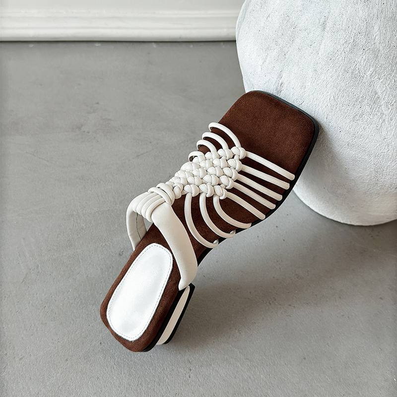 Krazing Pot Straw Weaving Summer Size 40 High Quality Slip on French Chic Thick Heels Women Peep Toe Sandals