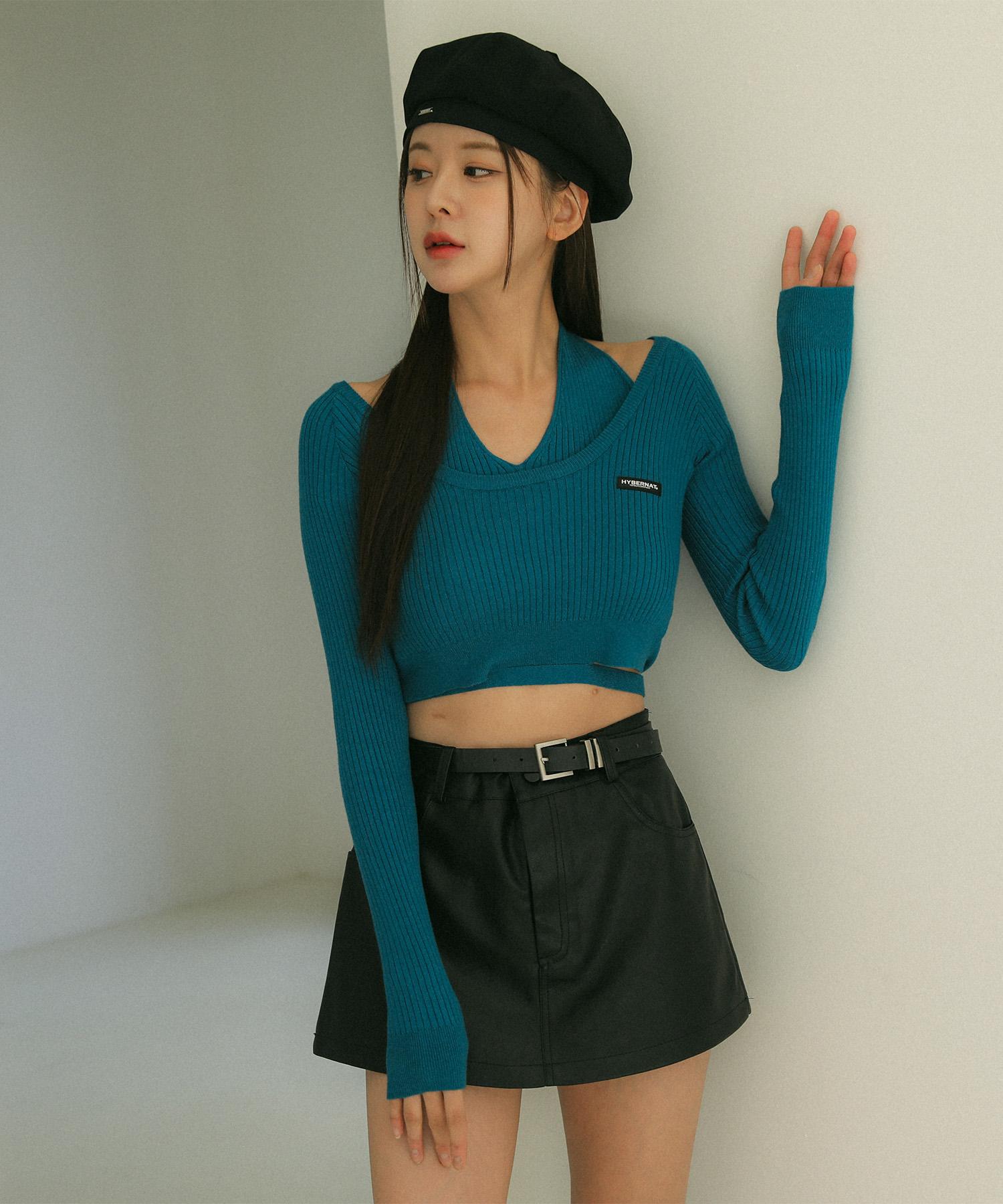 Hypernet Halterneck Crop Knit Navy Navy/Free
