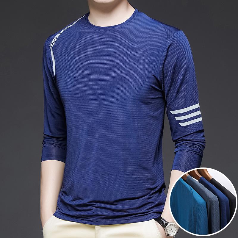 

Весна Новая Быстросохнущая Ледяной Шелк Футболка с Длинным Рукавом для Мужчин Повседневная Спортивная и Фитнес Уличная Футболка Рубашка 3XL темно-синий