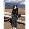 Damen High Waist Cargo-Hose Lockerer Schnitt Camouflage-Print Weiter Bein Jeanshose Amerikanischer Y2K Streetwear Gerade geschnittene Hose