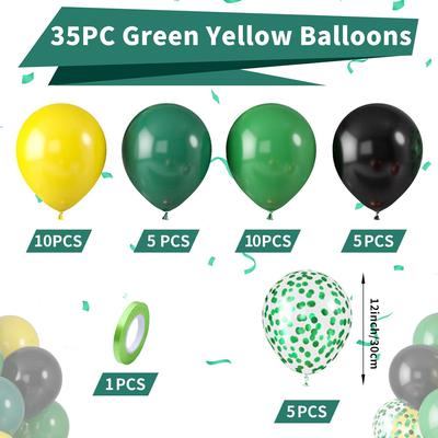 12inch-35pcs Green Blue Gold Latex Balloon Set with Confetti, Suitable for Weddings, Birthdays, Popular Parties, Bridal Showers