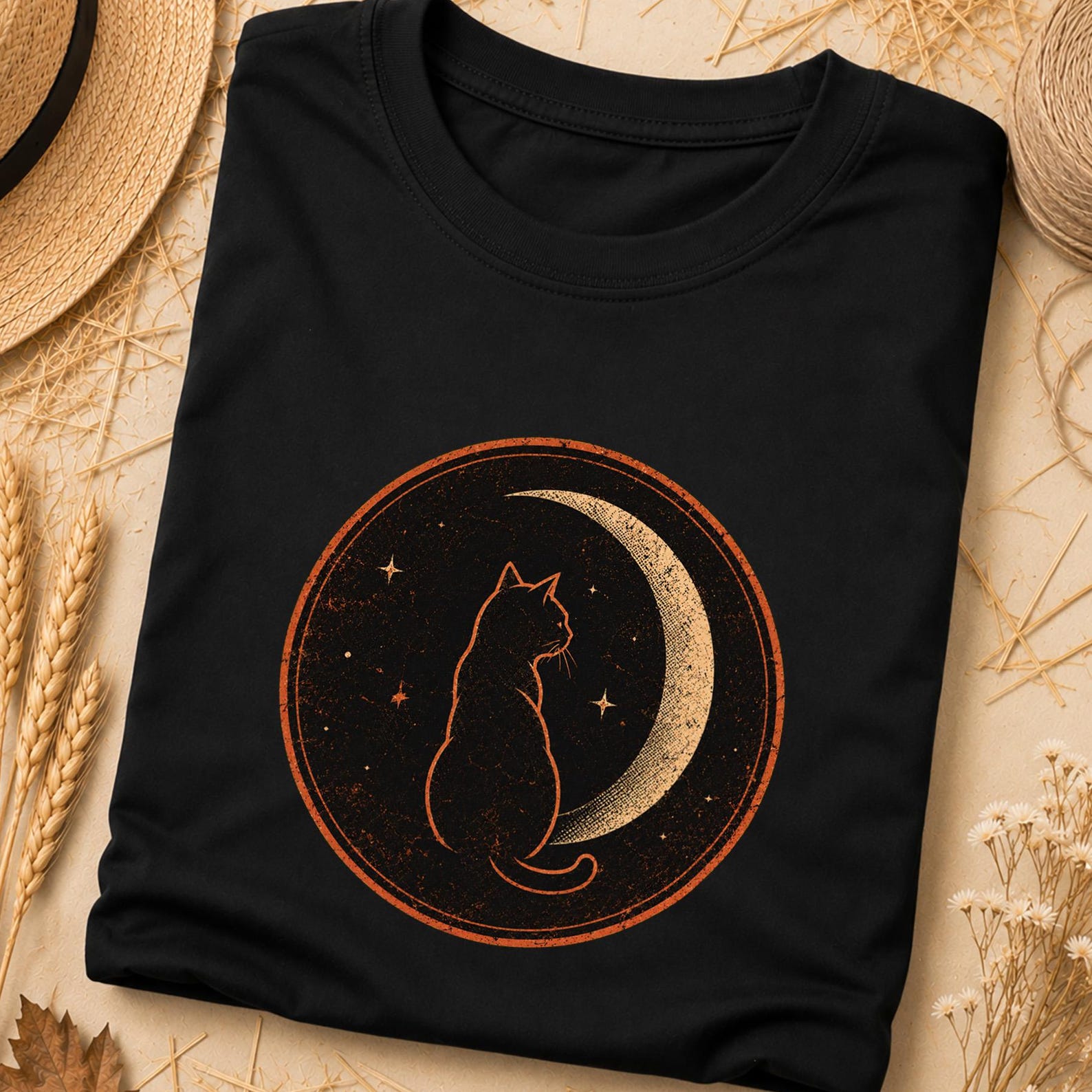 Japanese Space Cat T-Shirt, Sci-Fi Japanese Art Shirt, Mid Century Japanese Art Shirt, Japanese Space Aesthetic Tee, Japanese Moon Cat Shirt L