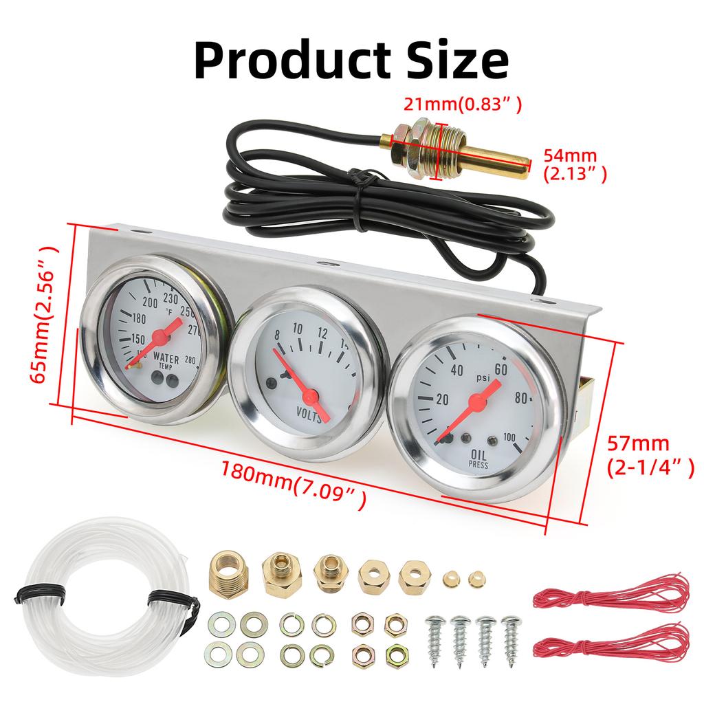 3-in-1 Auto-Anzeigegerät Wassertemperatur + Spannung + Öldruckanzeige mit LED-Licht für Auto, Marine, LKW, Traktor Dreifach-Anzeigegerät-Set