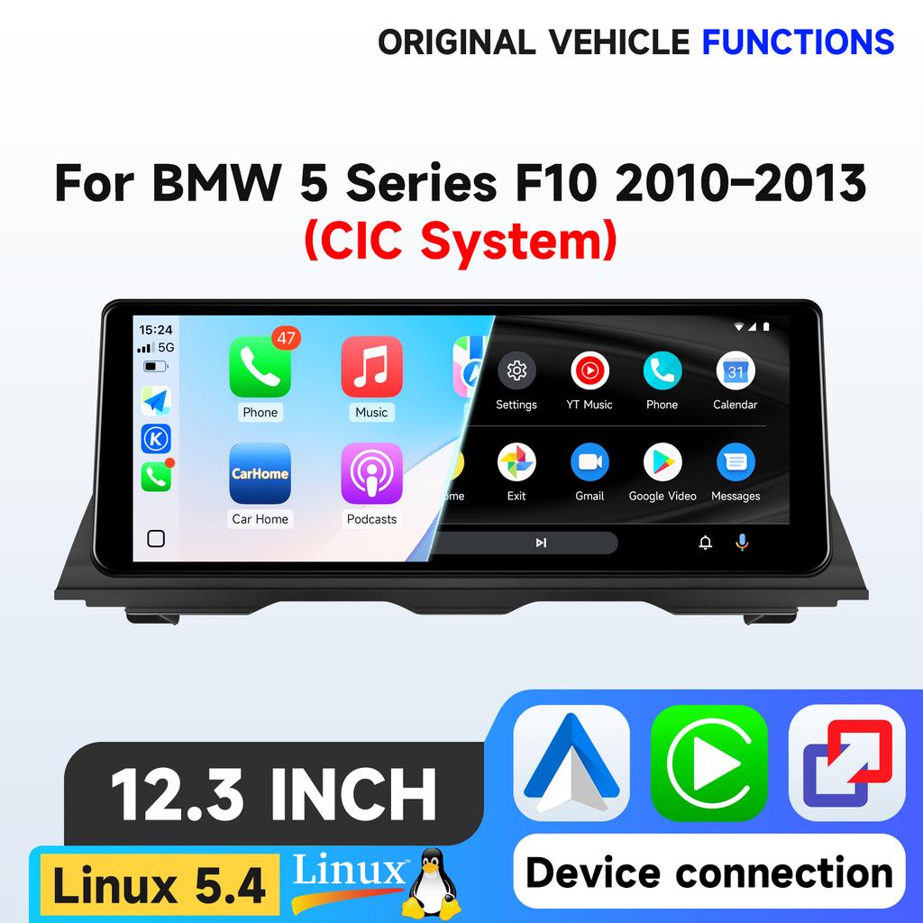 Autoradio Carplay Linux 5.4 10,25 / 12,3" pour BMW Série 5 F10 2010 - 2019 CIC NBT EVO Lecteur Multimédia Vidéo T113-i Double cœur USB