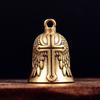 Brass Vintage Cross Bell Keychain Handmade Wind Chime Pendant Ethnic Style Key Ring Decor