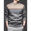 Men's Heavyweight Striped Knit Sweater - High-End, Thick, Warm Round Neck for Middle-Aged