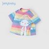 JELLYBABY Girls' Rainbow Stripe Short Sleeve T-Shirt