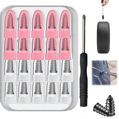 10pcs Car Tire Screw Nail Repair Tool Kit Rubber Vacuum Tire Nail Tire Plug Repair Kit Iron Plastic Black Essential Garage Tools