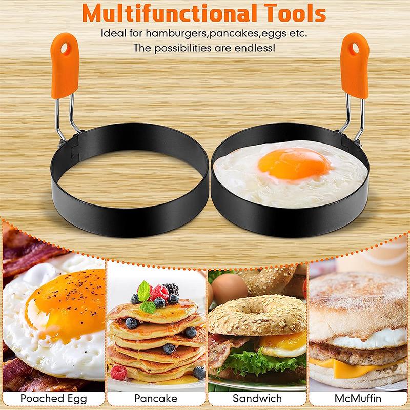 LMETJMA Egg Rings Pancake Mold Set Set Stainless Steel Fried Egg Ring Griddle Pancake Shapers with Silicone Handle JT195 2