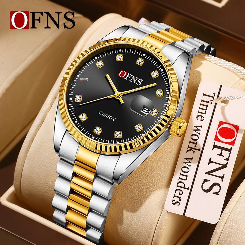 Oufanni Unisex Luminous Quartz Watch with Sunburst Dial and Waterproof Leather-Steel Band.