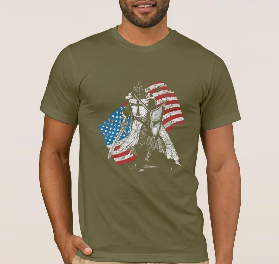 Knights Templar America Flag Crusaders T Shirt New 100 Cotton Short Sleeve ONeck Tshirt Casual Clothing Mens Top
