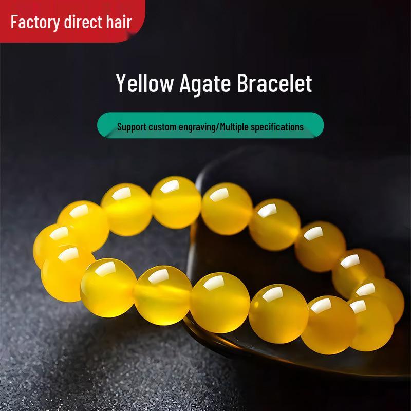 7A Grade Natural Yellow Agate Bracelet Ring Set for Men & Women