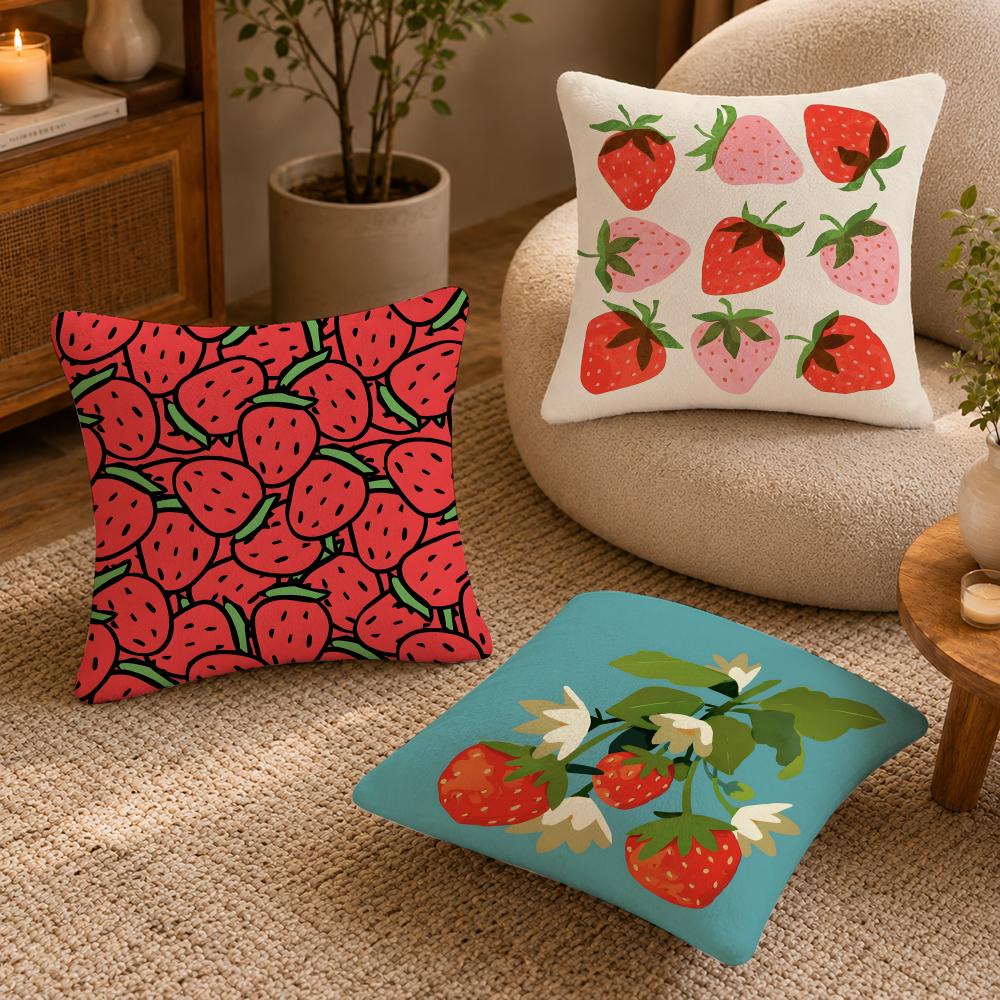 Strawberries Cushion Cover Anti-dustmite Pillowcase Invisible Zipper Silky Short Plush Sofa Cushion Cover