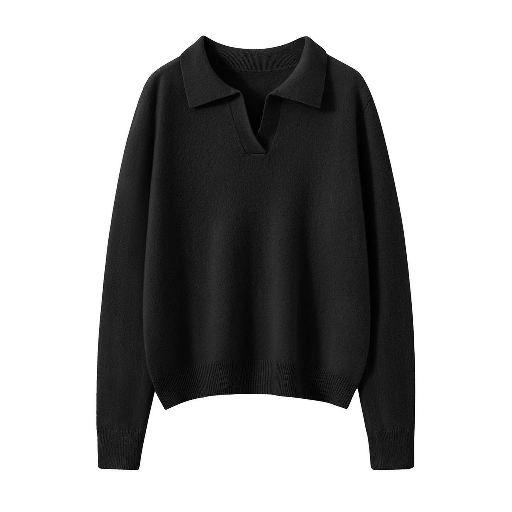 Elegant Cashmere Slim-Fit Sweater - Women's Autumn & Winter Knitwear with Small Lapel.
