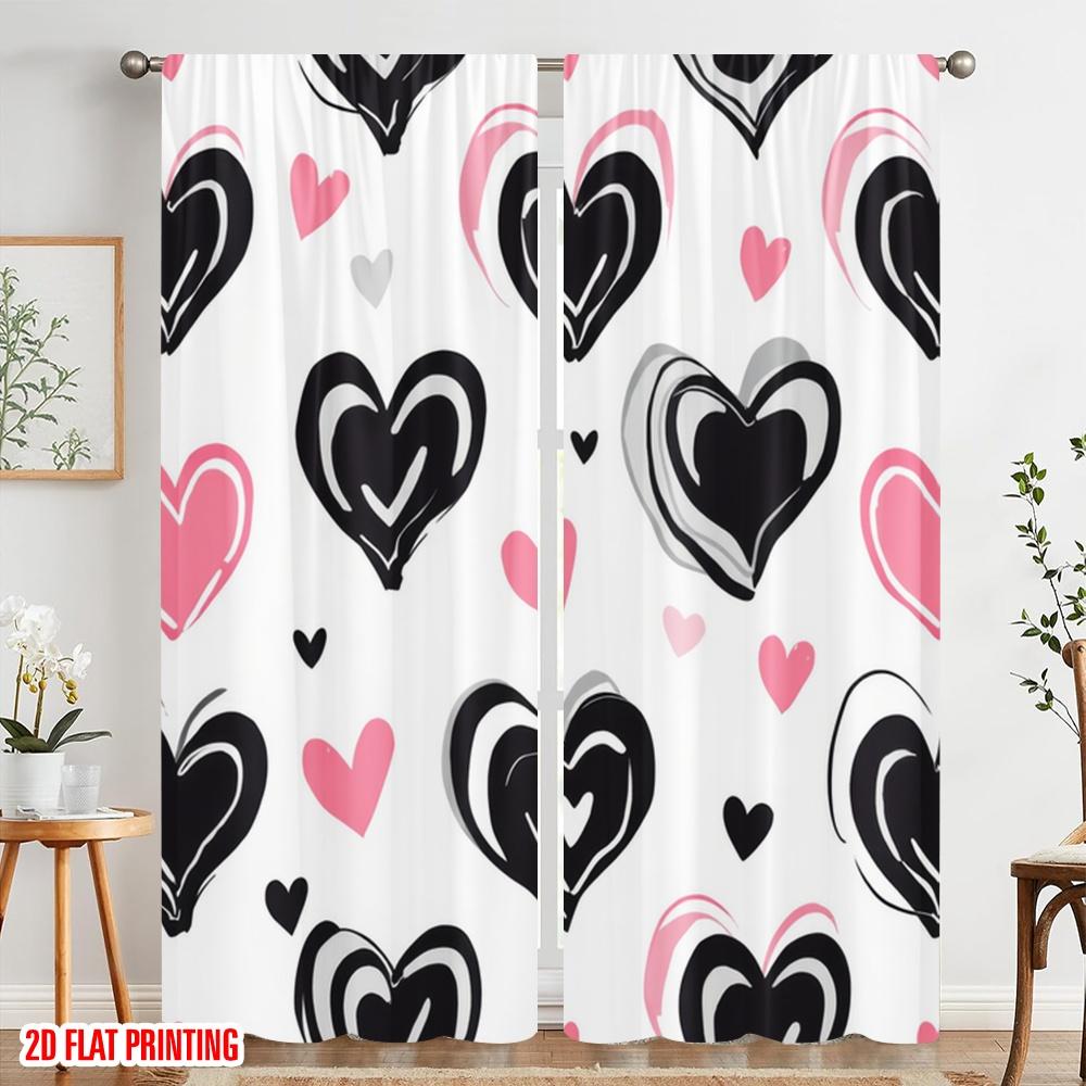 2pcs,2D plane printing Contemporary Curtains Hearts Abound Versatile Durable Polyester (without rod) Holiday Perfect for Season