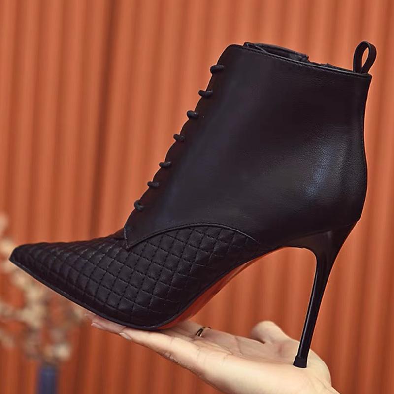 Pointed Toe Women Snow Ankle Boots High Heels Fashion Shoes Winter Sexy Lace Up New Boots 2024 Trend Designer Pumps Botas Mujer