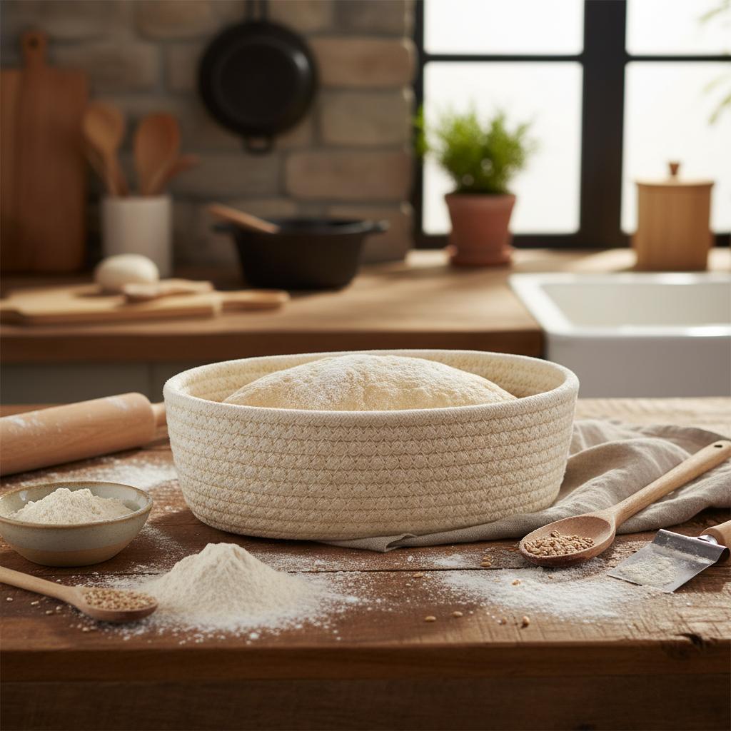 Cotton Rope Woven Bread Proofing Basket European Style Hand-made Storage Basket For Home Baking And Decoration