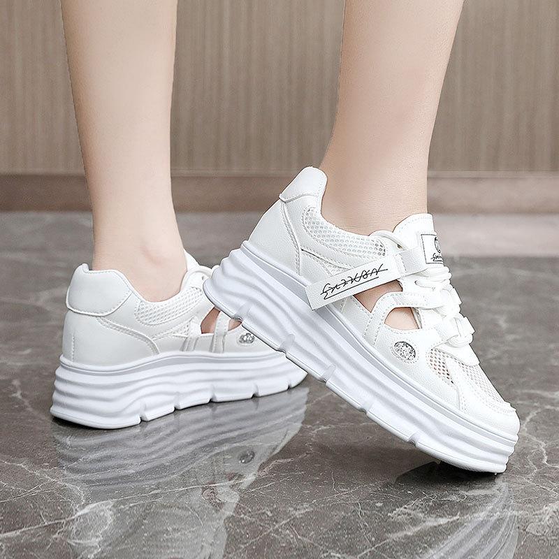 Fashion Womens Shoes 2025 Summer Hollow Mesh Platform Sneakers Heightened Fashion Versatile Casual Shoes Womens Sandal Large Size 35-42