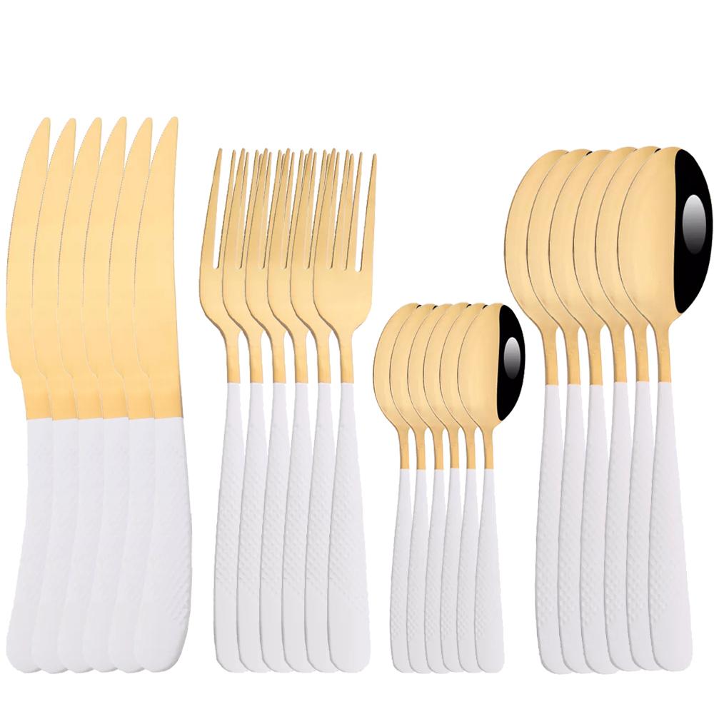 24Pcs Dinnerware Sets Stainless Steel Flatware Set Steak Knife Fork Teaspoon Tableware Cutlery Set Food Silverware
